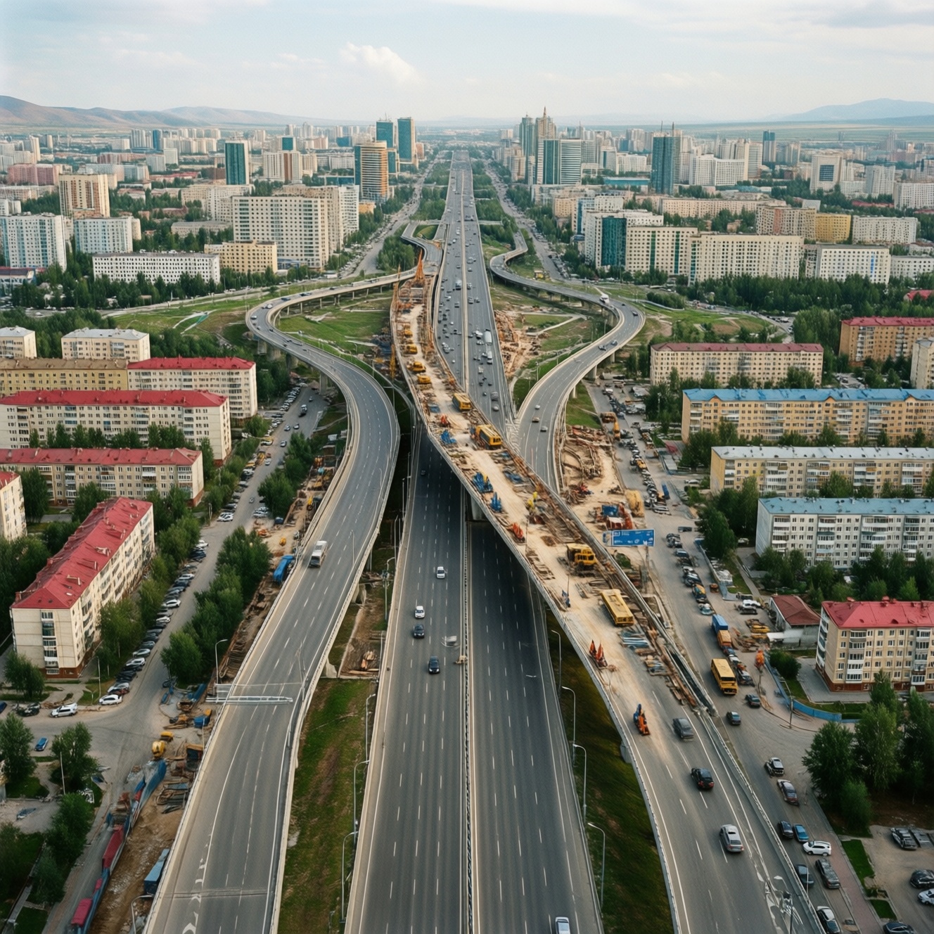 Дорожное строительство в Астане охватывает мосты и спальные районы Дорожное строительство в Астане охватывает мосты и спальные районы